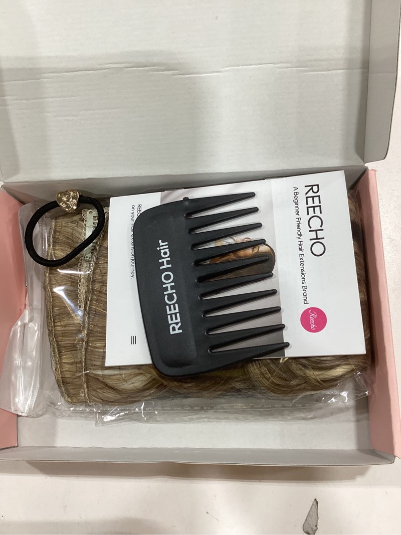 Condition photo showing As Is for reecho clip in hair extensions, 4pcs hair extensions 12" short curly wavy blonde hair extensions invisible lace weft natural soft hairpieces for women – dark blonde with highlights