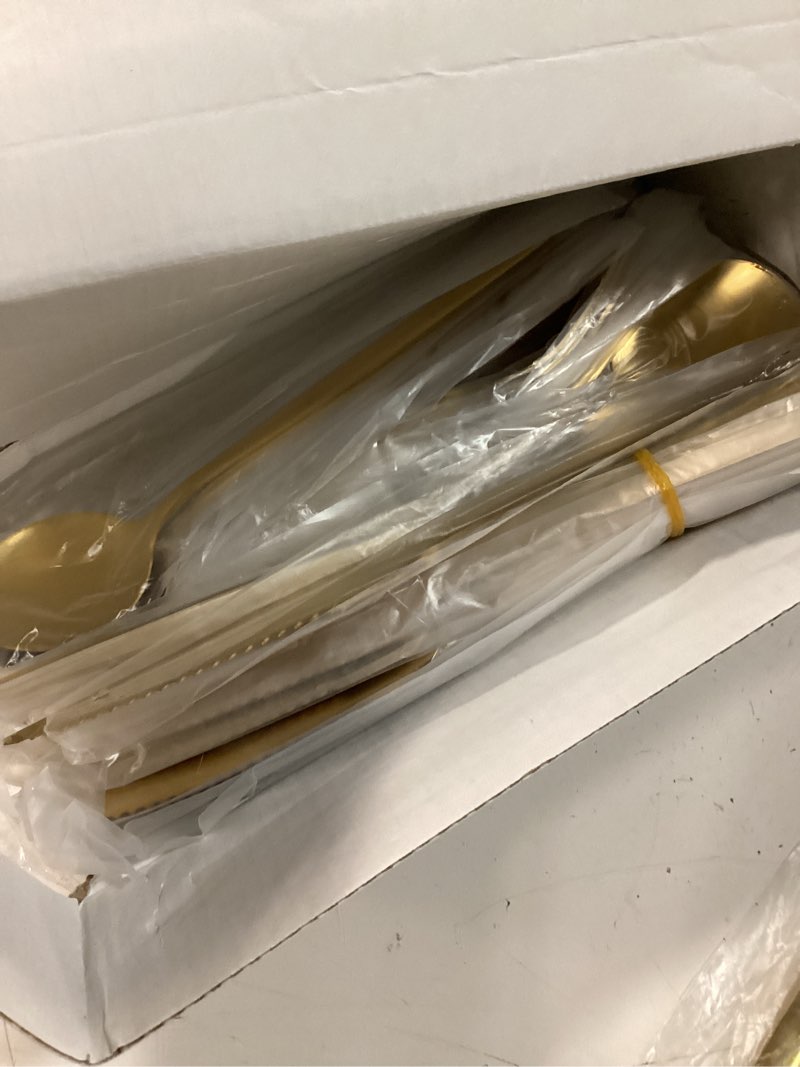 Condition photo showing New/Like New for astercook silverware set 48-piece gold flatware set with steak knives food-grade stainless steel cutlery set for 8 mirror polished utensils set for home kitchen restaurant valentine's gift elegant gold 48 pcs