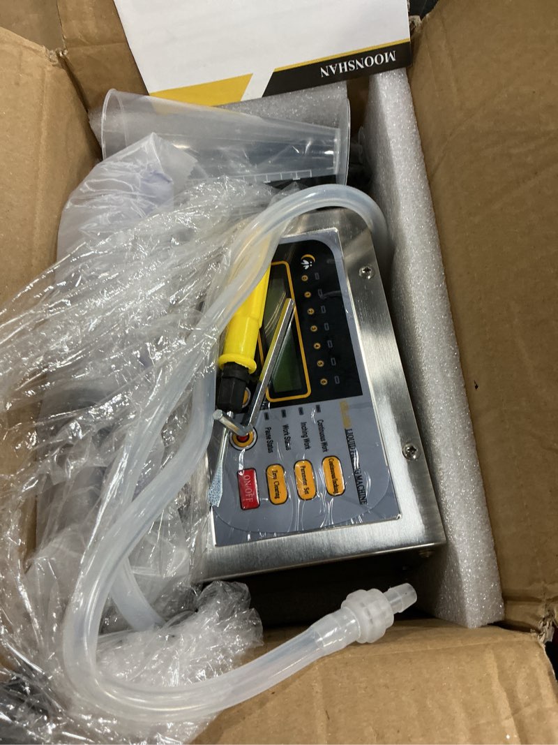Condition photo showing Good Condition for liquid filling machine 2-118 oz bottle filler machine with anti-dripping nozzle diaphragm pump digital control for cosmetic water, wine, makeup remover gfk-160a