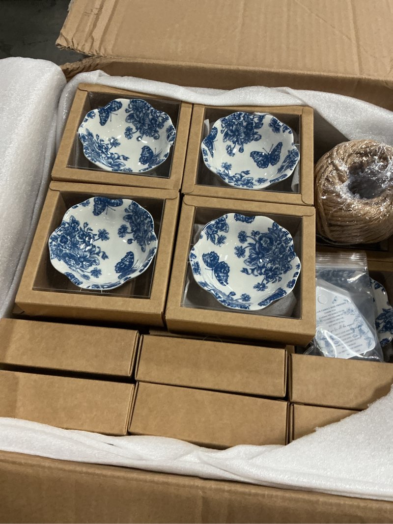 Condition photo showing New/Like New for teenyyou 50 pack wedding favors for guests small ceramic bowls bulk gifts set 3.3 inch blue floral design mini dipping bowl sauce dish with cards box for party shower favor souvenir classic blue 50