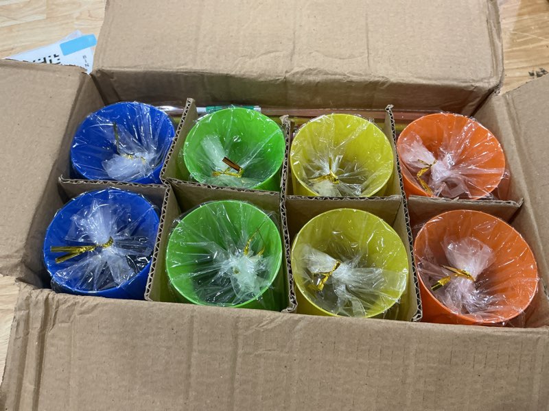 Condition photo showing New/Like New for 8 neon colored 14 oz hurricane plastic cups and 50 umbrella straws hurricane glasses long cocktail drink umbrellas hawaiian beach cocktail luau party supplies tropical summer decorations
