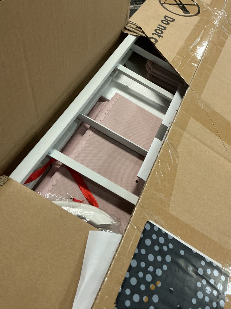 Condition photo showing Good Condition for dwvo storage drawer with 4 drawers - pink fabric dressers, dresser for bedroom, living room, closets - sturdy steel frame, wooden top & easy pull fabric bins pink 4-drawer