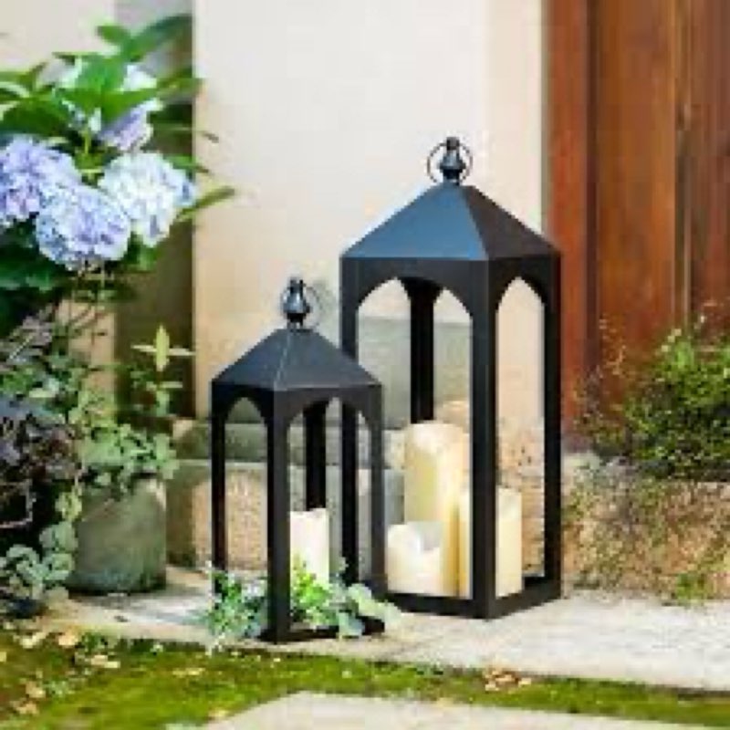staymoment large outdoor lanterns for porch: 23" & 17" set of 2 floor lantern decorative indoor cand