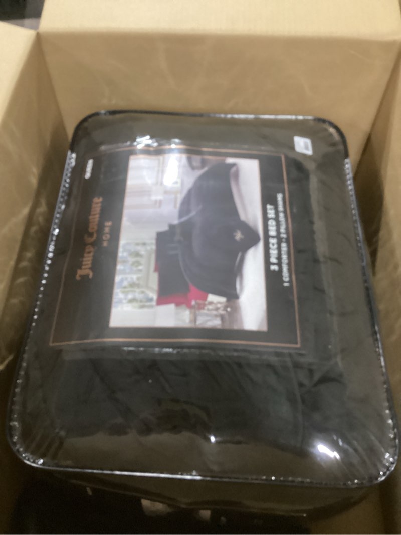 Condition photo showing Good Condition for Juicy Couture Black Velour Full/Queen Comforter Set - 3 Piece Luxury Bedding Ensemble
