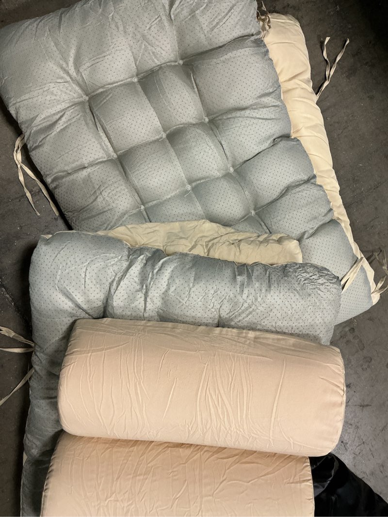 Condition photo showing Good Condition for tudomro 2 pcs light beige 66'' outdoor chaise lounge cushion waterproof patio lawn pool chaise lounge cushion with headrest pillow & ties weather fade resistant replacement longue chair pad 2 light beige