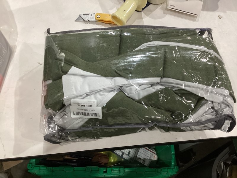 Condition photo showing Good Condition for Olive Green Pleated Linen Blackout Curtains 102 Inches Long for Bedroom Living Room Pinch Pleat Black Out Thermal Insulated Ring Hooks Room Darkening Drapes Dark Green Curtains with Liner 40x102 Olive Green 40"W x 102"L (Pack of 2)