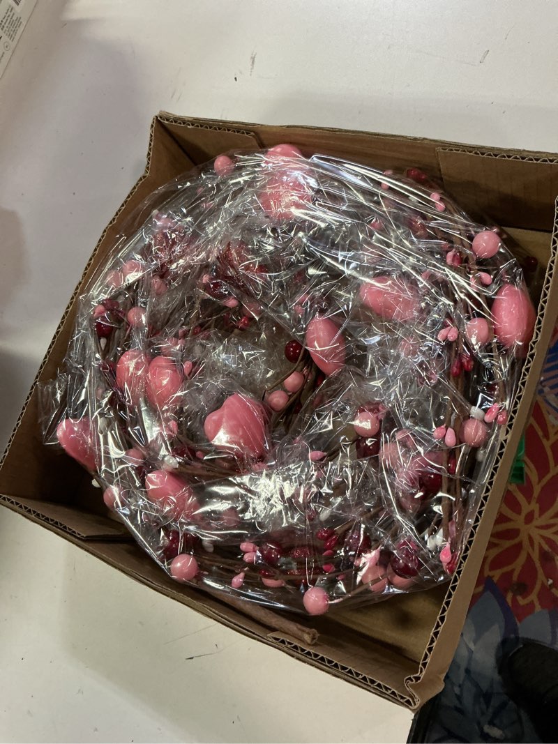 Condition photo showing Good Condition for Valentines Day Decorations 5.7Ft Garland with Red Pink Heart - Valentine’s Decor with Berries for Table Mantel Fireplace Door Wall