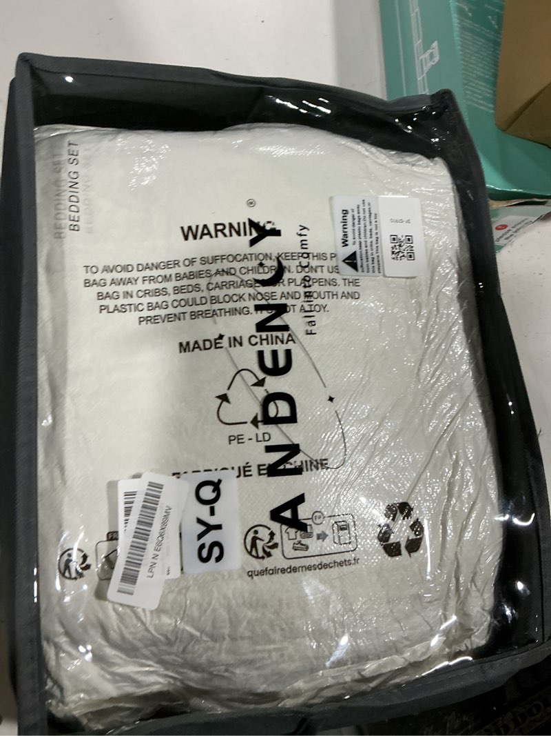 Condition photo showing Good Condition for andency fluffy sherpa queen comforter set, super soft white fleece warm bedding for winter, luxury jacquard boho thick fuzzy plush bed set 3 pieces(1 shaggy comforter, 2 pillowcases) white queen(90''x90'')