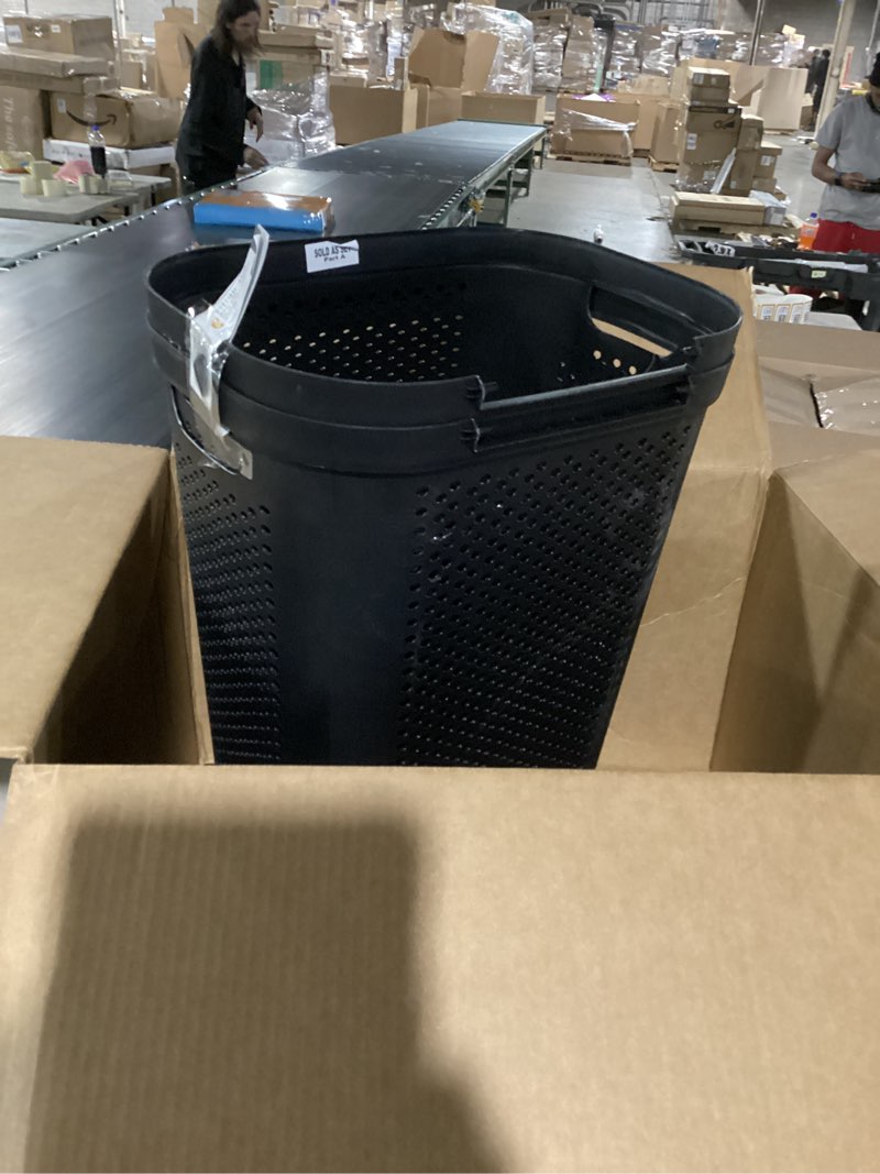 Condition photo showing Good Condition for mind reader 60l slim laundry hamper, clothes basket, lid, ventilated, plastic, set of 2, black black 2-pack