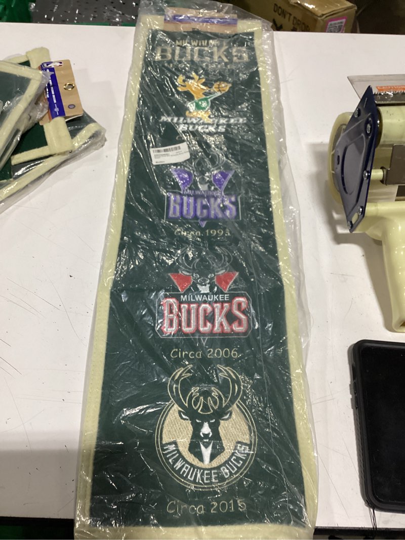 Condition photo showing New/Like New for nba milwaukee bucks heritage banner milwaukee bucks team color