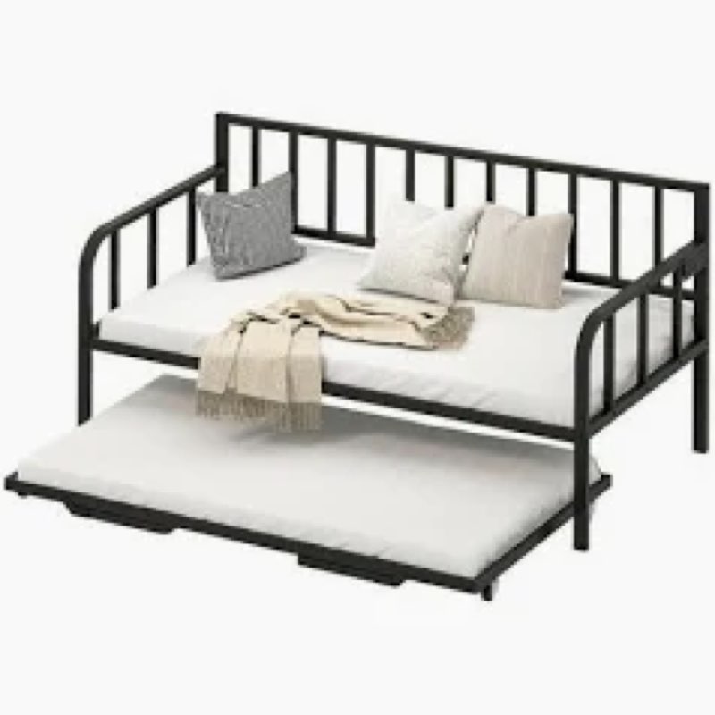 TOLEAD Daybed with Pop Up Trundle, Twin Daybed with Charging Station, LED Lights, Metal Trundle Bed 