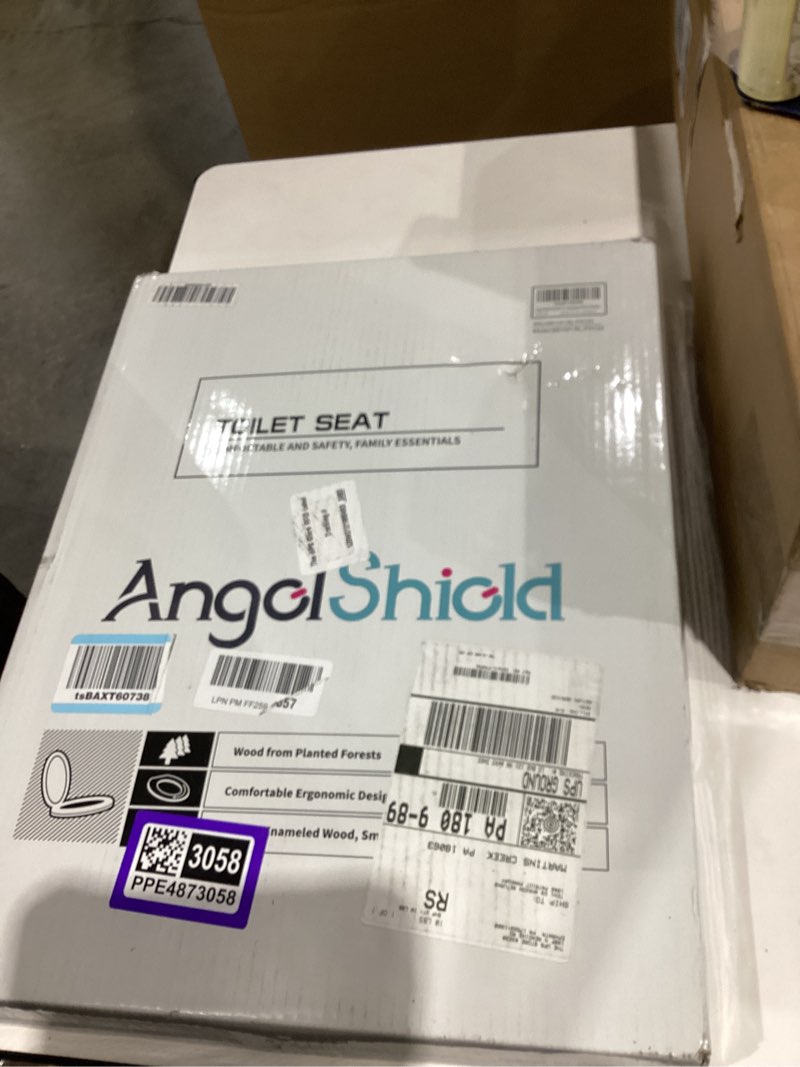 Condition photo showing New/Like New for angel shield marble toilet seat durable molded wood with quiet close,easy clean?quick-release hinges (elongated,white marble) elongated-18.5” white marble-elongated