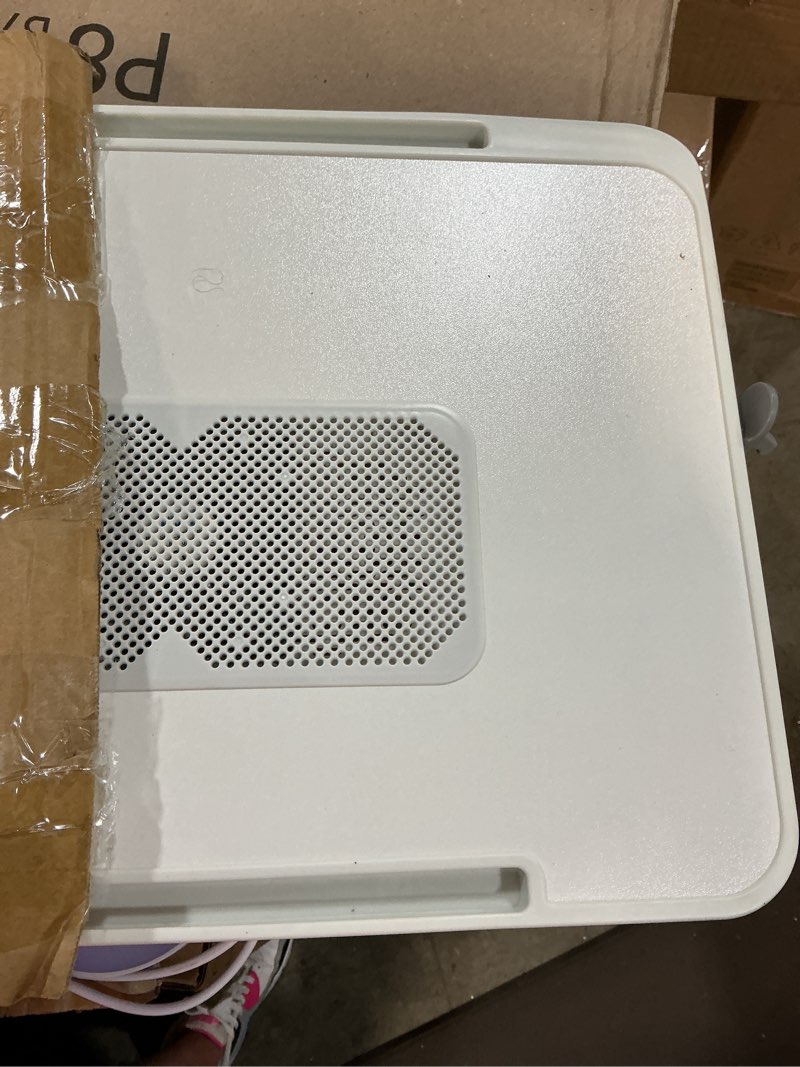 Condition photo showing As Is for ixtra laptop lap desk with cooling fan - adjustable with light, usb, storage drawer - folding bed desk,22.04"*12.59",white white,56-32cm