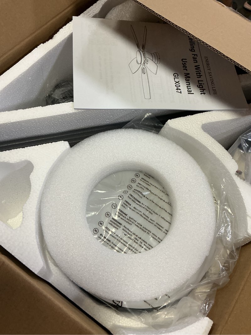 Condition photo showing New/Like New for ohniyou ceiling fans with lights, 52 inch low profile ceiling fan with light and remote/app control, flush mount, dimmable, qiuet dc motor, white ceiling fan for bedroom, living room white 52 inch