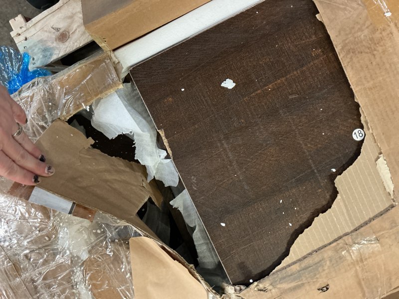 Condition photo showing As Is for IDEALHOUSE Tall Storage Cabinet, 70" Kitchen Pantry Cabinet with Doors, Fluted Kitchen Hutch Cupboard with Microwave Shelf & Drawer, Freestanding Cupboard for Dining Room, Living Room, Antique White 15.9"D x 30"W x 70.1"H Antique White