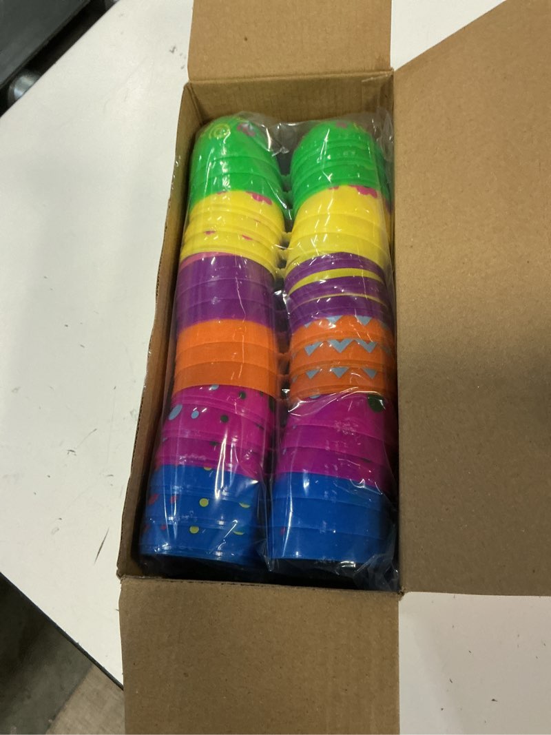 Condition photo showing New/Like New for 36 pack plastic printed easter eggs, 3.15'' tall fillable empty eggs bulks for easter eggs hunt, easter basket stuffers fillers, classroom prize supplies, filling treats and party favors