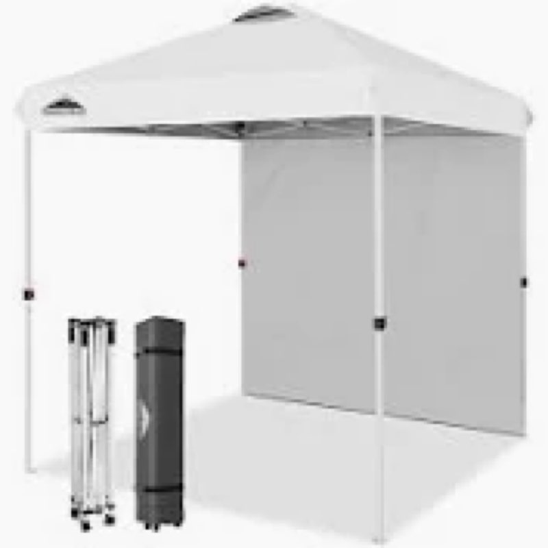 eagle peak 6.6x6.6 pop up canopy tent with one sidewall, 8 stakes and 4