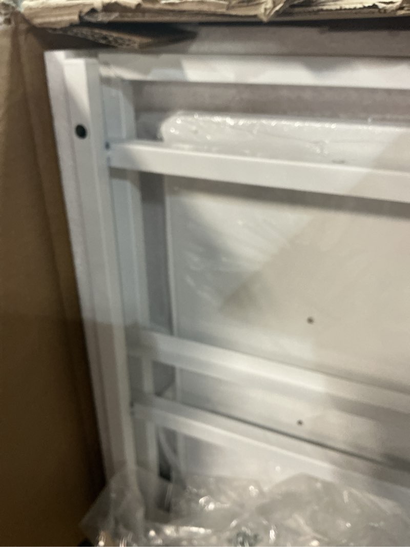 Condition photo showing As Is for Somdot Tall Dresser for Bedroom, Chest of Drawers Storage Organizer,Steel, Non-Woven Fabric Drawers, Closet Bedside Living Room Entryway Hallway, 11.8"D x 16.5"W x 45.1"H (5 Drawers) White Leather, 1 11.8"D x 16.5"W x 45.1"H (5 Drawers) White Leather 1