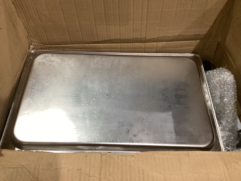 Condition photo showing As Is for Portable Salad Bar Buffet Station for Home, Ice Food Serving Display Tray with Clear Roll Top Cover, Cold Food Buffet Server Chilled Serving Trays for Parties, 3 Ice Packs for Hotel Kitchen