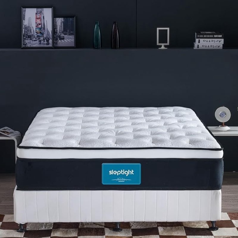 short queen mattress, 12 inches pillow top hybrid rv mattress in a bag, pocket spring for medium firm pressure relief camper
