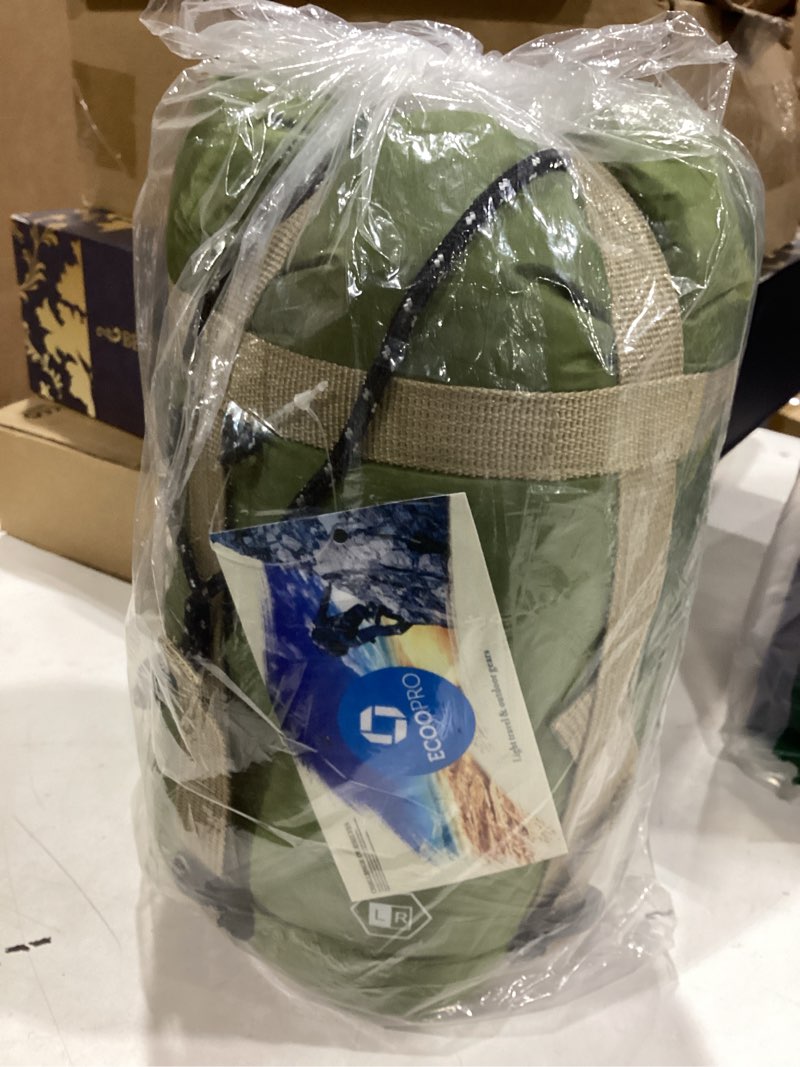Condition photo showing New/Like New for ecoopro warm weather sleeping bag - portable, waterproof, compact lightweight, comfort with compression sack - great for outdoor camping, backpacking & hiking-83 l x 30" w fits adults olive green