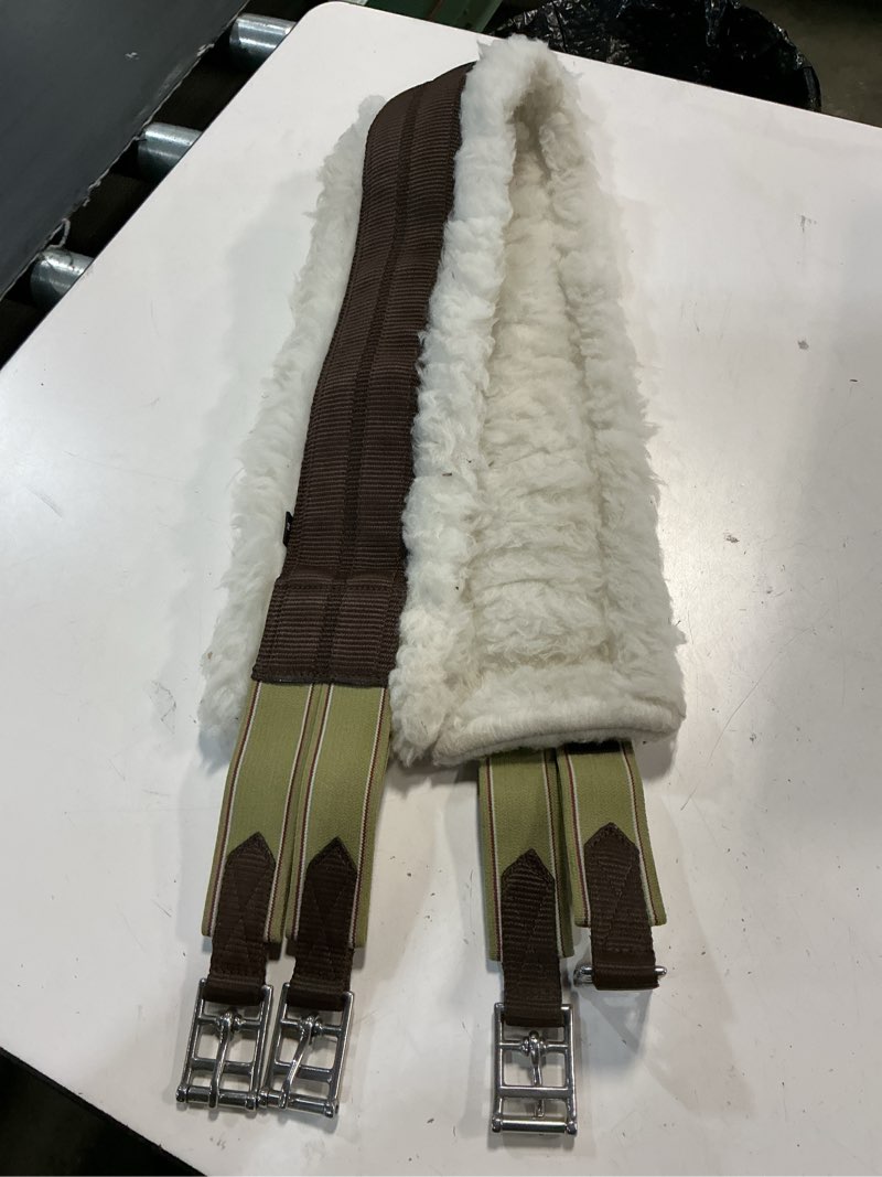 Condition photo showing Good Condition for intrepid international english girth with fleece - breathable lightweight horse girth for english saddle, double elastic easy attachment, brown with white fleece