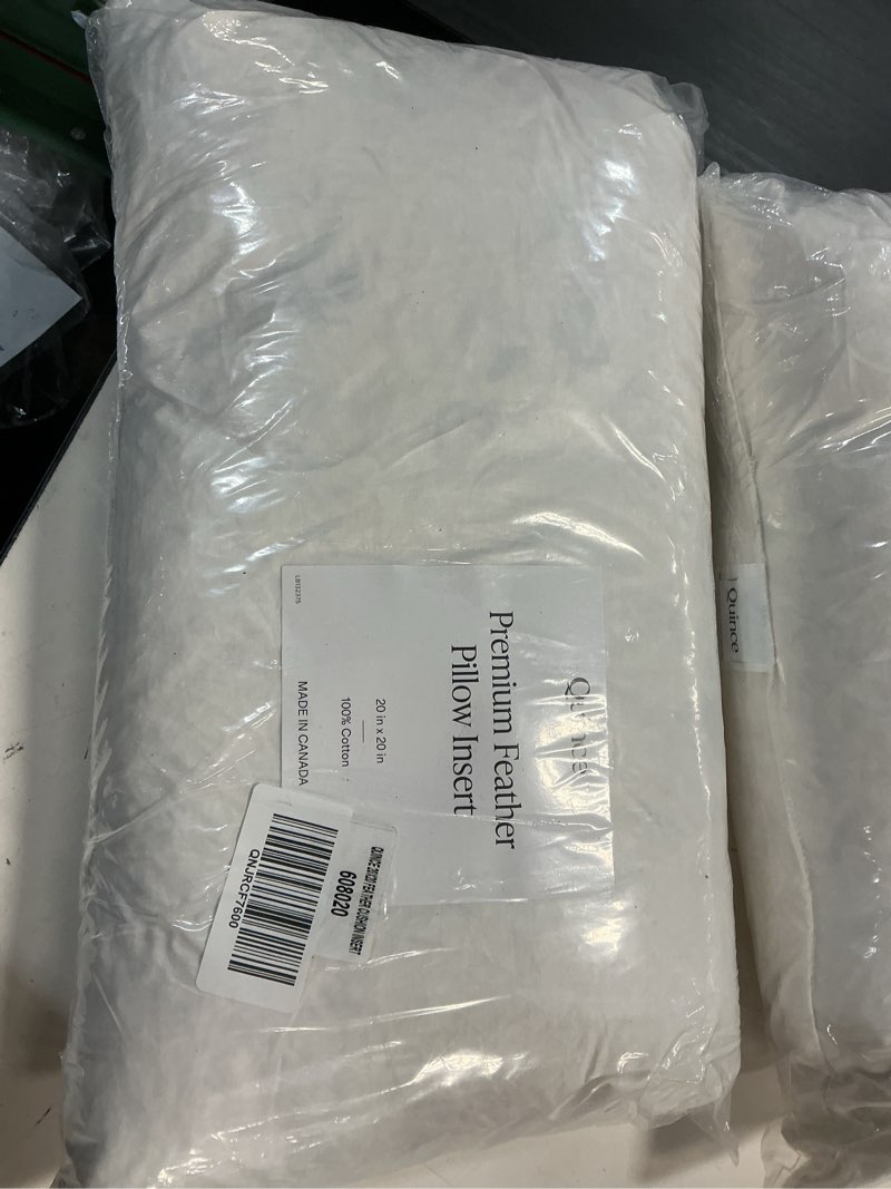 Condition photo showing New/Like New for quince premium feather pillow insert 20”x20”