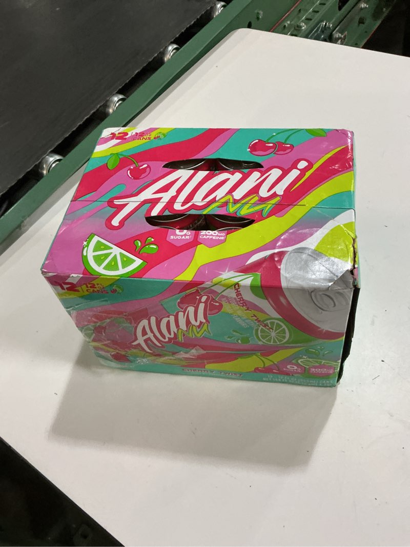 Condition photo showing New/Like New for (BB/05/2027) Alani Nu CHERRY TWIST Sugar Free, Low Calorie Energy Drinks, 200mg Caffeine, Biotin B Vitamins, Zero Sugar, 15 Calories, 12 Fl Oz Cans, 12 Pack