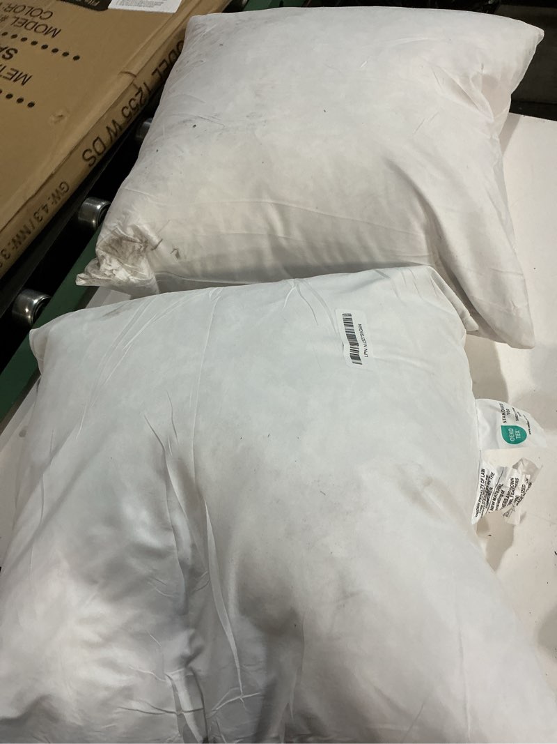 Condition photo showing As Is for SNUG&COZY Luxury Goose Down Feather Pillow Inserts - 20x20IN, Double Layered Down-Proof Design, Ultra-Soft Cover, High Fill Weight, Pack of 2, White 20x20(Pack of 2) White
