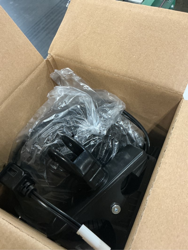 Condition photo showing As Is for comfort zone 6" portable clip on fan with fully adjustable tilt, electric, quiet, indoor, 2 speed, mini desk fan, table fan, airflow 6.53 ft/sec, ideal for home, bedroom, dorm & office, cz6cbk