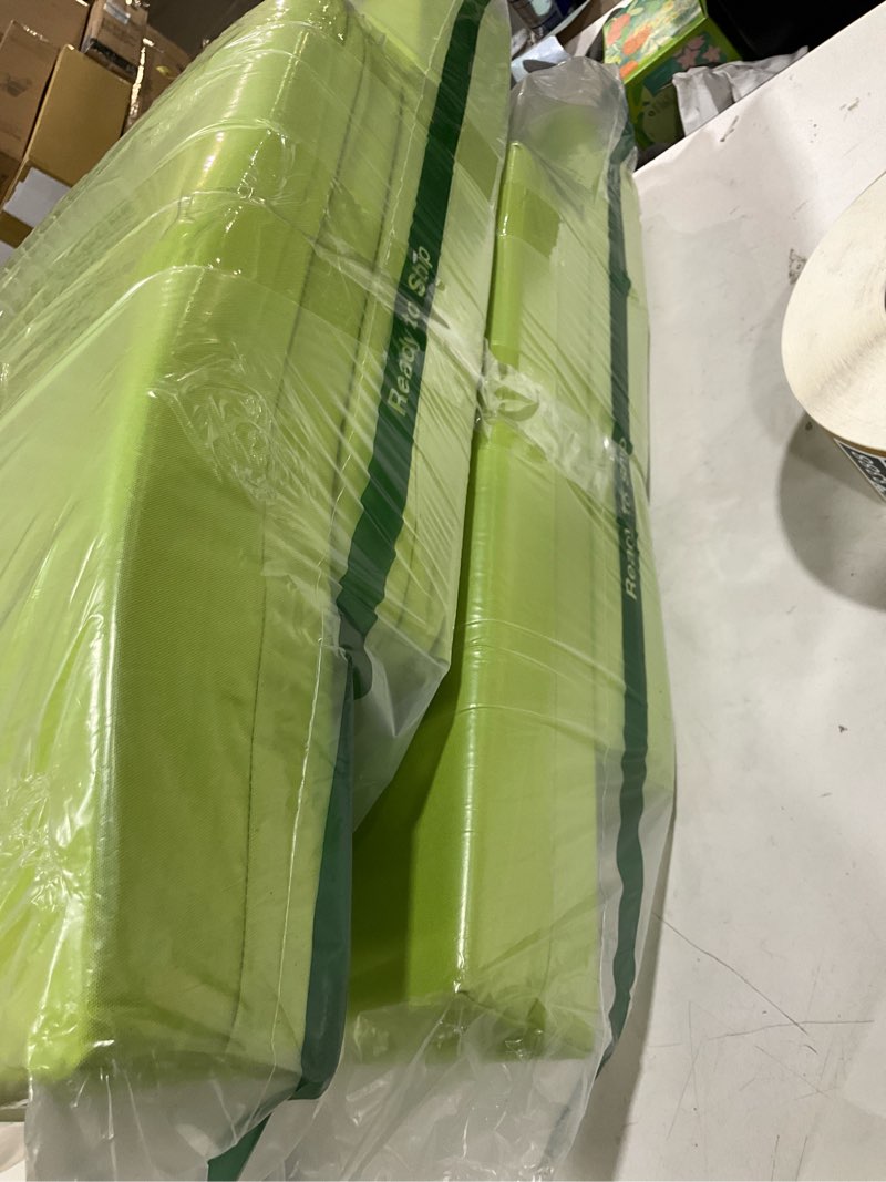 Condition photo showing Good Condition for unikome outdoor chair cushions pack of 4, water resistant patio cushions with ties, high density sponge filling square corner seat cushions for outdoor furniture, 19"*19"*3", green 07 green oasis 19x19x3 inch