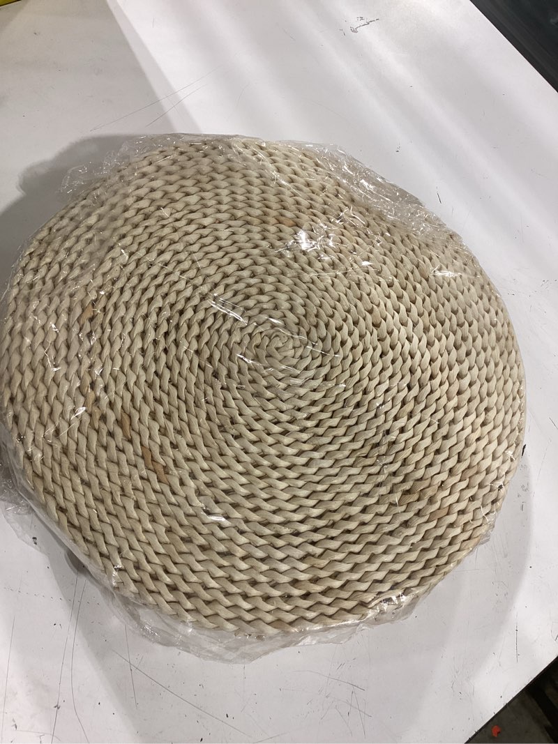 Condition photo showing As Is for 6 pack woven placemats,round corn husk weave placemat braided rattan tablemats 14.9" ntural