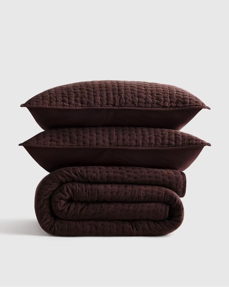 organic cotton gauze box quilt set, king/cal king, chocolate