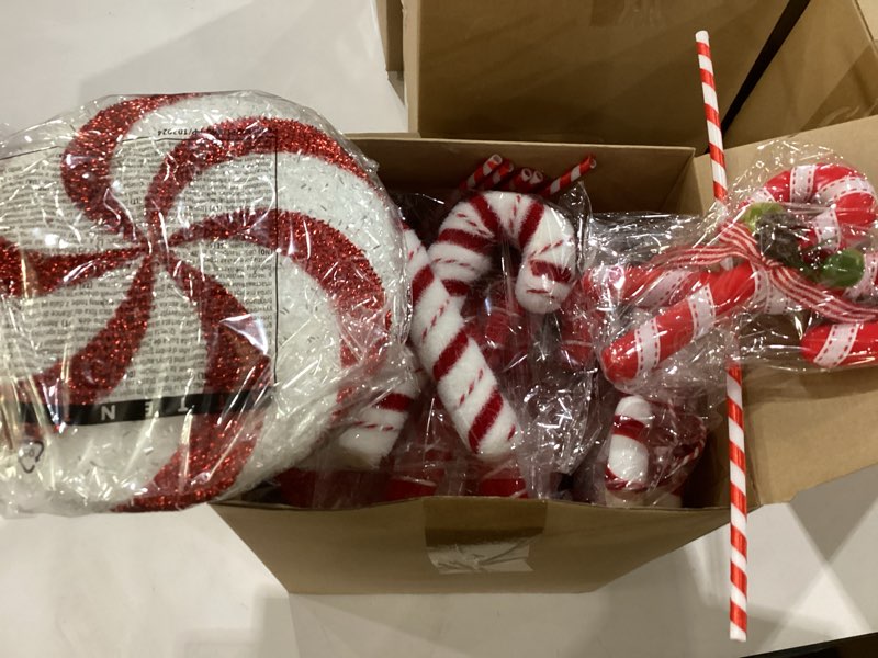 Condition photo showing New/Like New for 12 Pcs 15.75'' Large Candy Cane Christmas Decorations Giant Lollipop Candy Xmas Decorations with Sticks Red and White Peppermint Decor for Christmas Tree Ornaments Party, 12 Styles