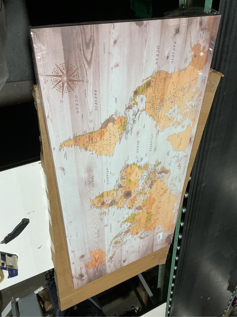 Condition photo showing Good Condition for Large Wall Art grey map of The World Painting Ready to Hang 29"x58"Large Framed Wall Art World Map Canvas Map Decorations Artwork Prints 58"L x 29"W grey