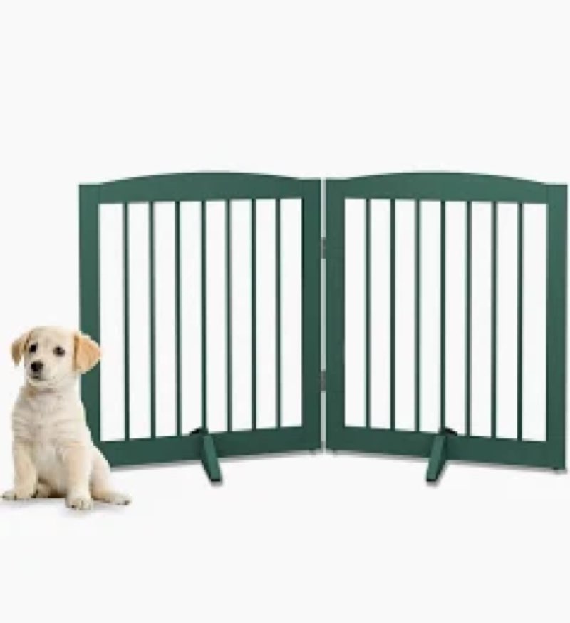 PUPETPO Freestanding Pet Gate for Dogs, Foldable Wooden Dog Gate for House, Indoor Dog Gate for Stai