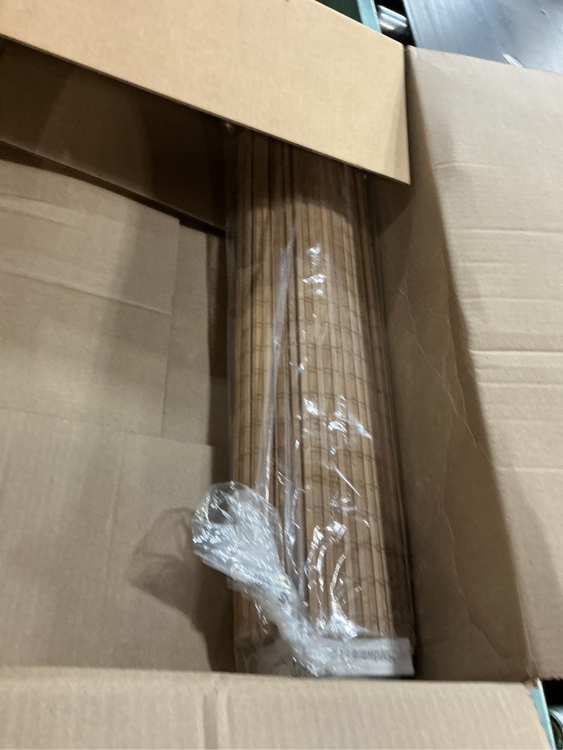Condition photo showing As Is for lazblinds no tools no drill cordless bamboo roman shades, light filtering window treatment, roll up bamboo blinds for window 22'' w x 64'' h, brown brown206 22'' w x 64'' h