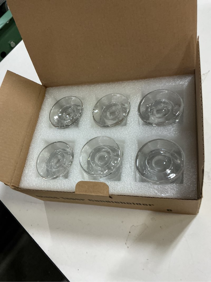 Condition photo showing New/Like New for Clear Glass Candlestick Holders, Set of 6 Taper Candle Holders for Wedding, Decoration and Dinning Clear 6