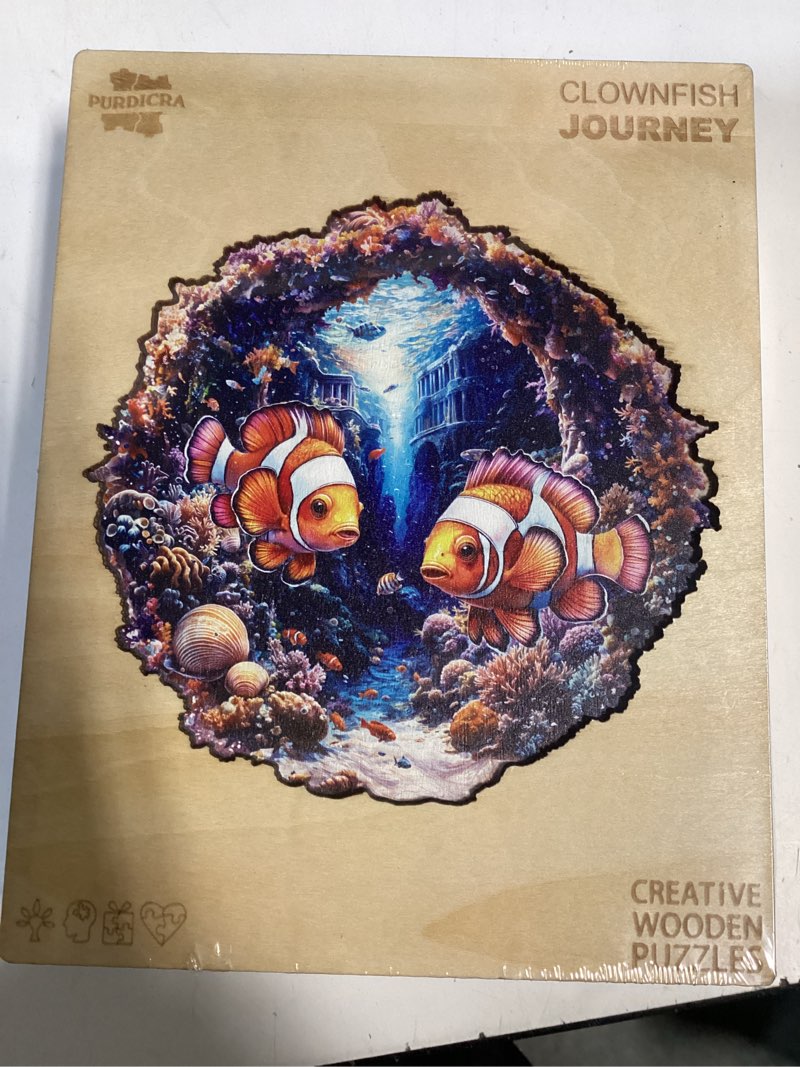 Condition photo showing New/Like New for Wooden Puzzles for Adults - Clownfish Journey Wooden Jigsaw Puzzle, Unique Animal Shaped Wood Puzzles Adult, Christmas Birthday Gifts for Friends/Family, Home Decor 13.4 * 13.2in 270pcs Clownfish Journey Large