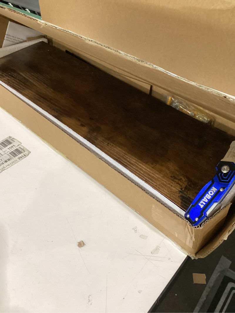 Condition photo showing New/Like New for BAYKA Floating Shelves, 22.5 inches Rustic Wood Wall Shelves for Bathroom?Bedroom, Living Room, Kitchen & Book, Hanging Display Decor Organization Shelf with 22 lbs Capacity (Rustic Brown) B. Rustic Brown - Americana Farmhouse Style 22.5inches