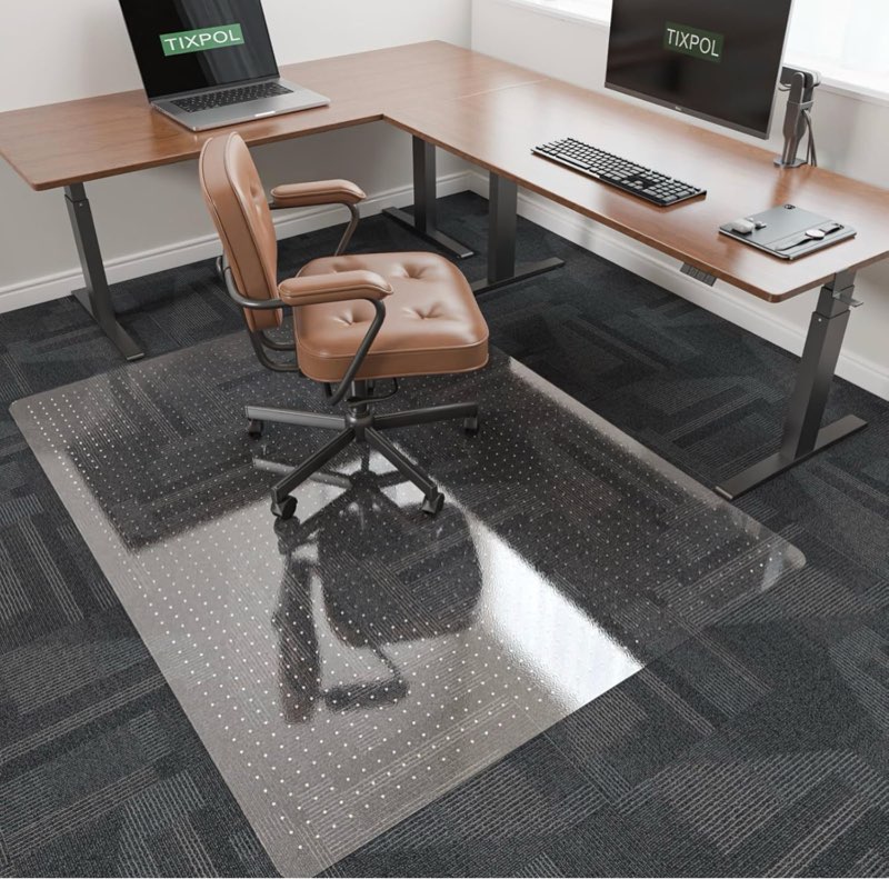 Office Chair Mat for Carpet, tixpol 46" x 60" Chair Mat for Carpeted Floors, Non-Slip Carpet Protector Floor Mat with Grips, Heavy-Duty Rolling Under Desk Mat for Home Office and Gaming (Clear) 46" x 60" (for carpet) Clear (for Carpet)
