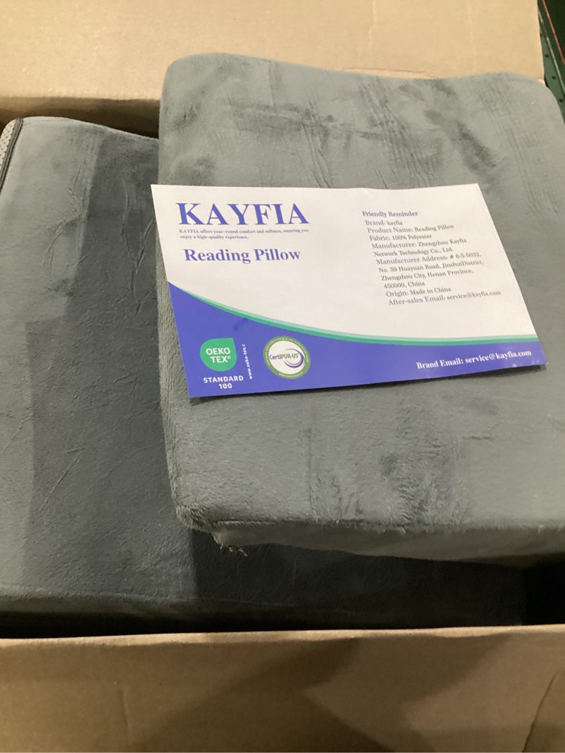 Condition photo showing As Is for kayfia reading pillow, gel memory foam back rest pillow, 19", gray | 3 storage pockets, dual-use back leg support pillow, detachable armrests, ideal for reading, gaming, working on bed & couch