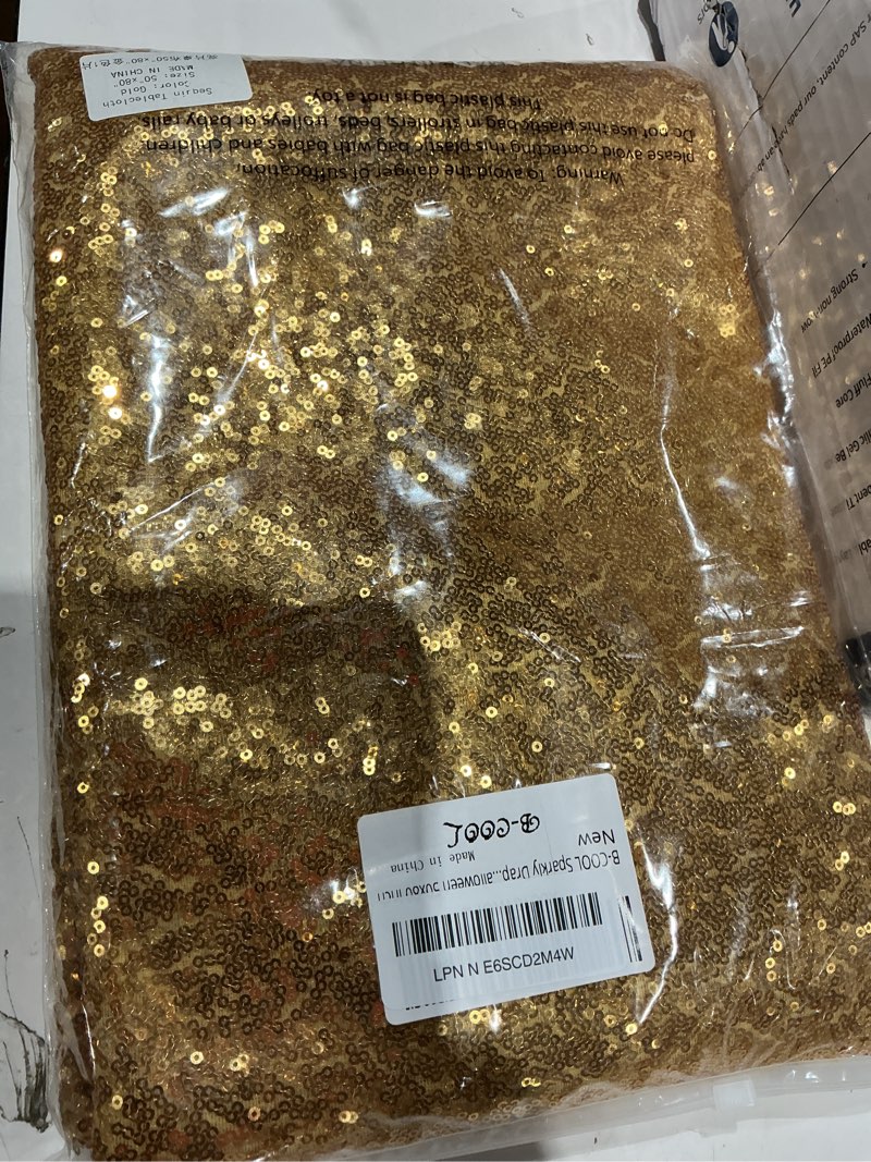 Condition photo showing Good Condition for b-cool sparkly drape tablecloth gold tablecloths sequin fabric table cloth for ceremony party halloween 50x80 inch 80" x 50" (rectangular) gold