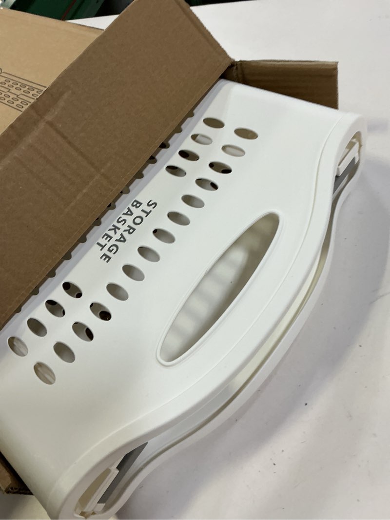 Condition photo showing Good Condition for Rolling Laundry Hamper with Handles, White Plastic Storage Basket on Wheels, Slim Design, 14W x 7.5D x 21H inches (large size)