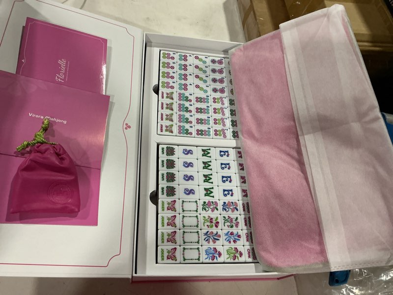 Condition photo showing Good Condition for american mahjong tile set, 160 rose pink 4-layer mahjong game set with 4 dice with pouch, gift-ready storage box, mahjong tile set american, mahjong set american, mahjong tiles, mahjong