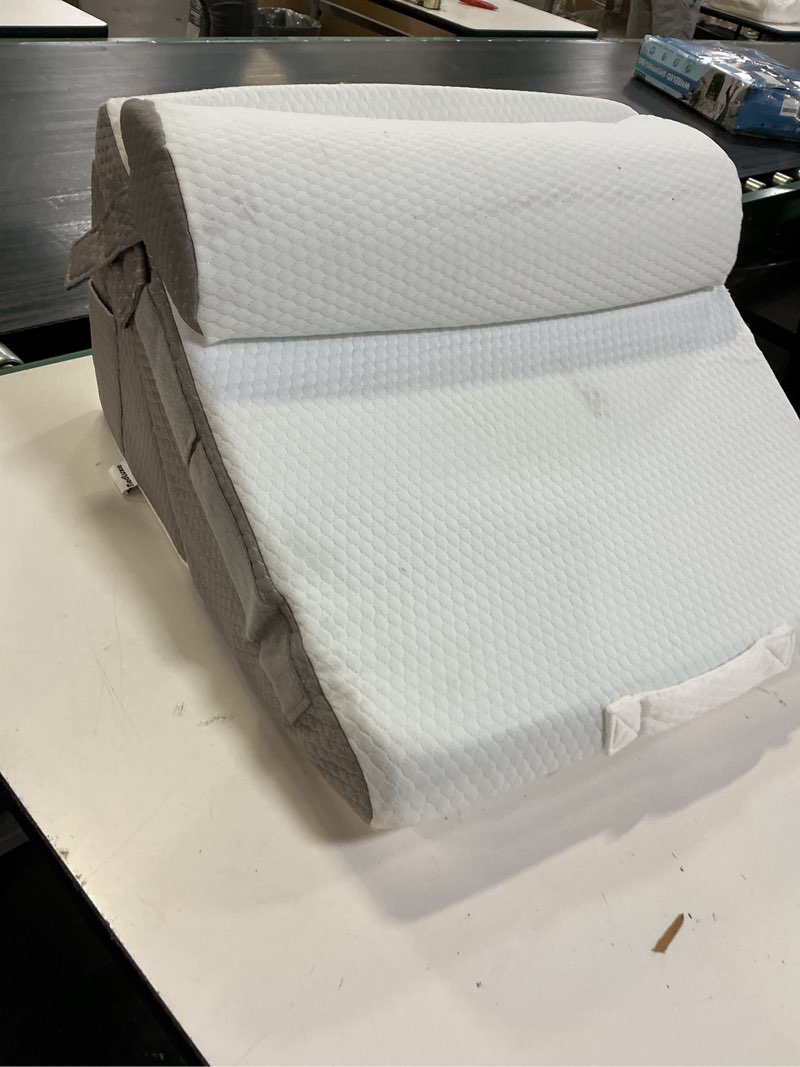 Condition photo showing As Is for bedluxe adjustable 4pcs bed wedge pillow set, memory foam wedge pillows post surgery for back, neck, leg pain relief, pillow wedge for sleeping, sitting up in bed, acid reflux and gerd, white/grey white/grey adjustable 9&12 inch + 2 head pillow