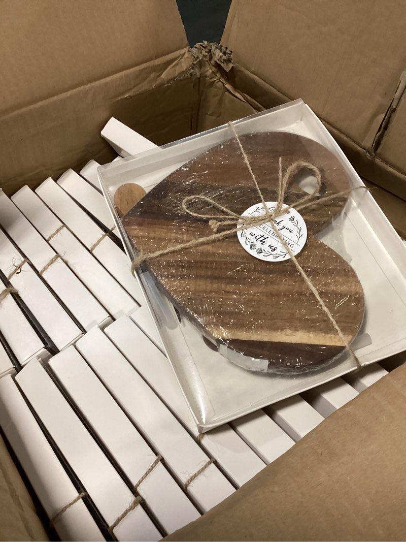 Condition photo showing Good Condition for Patelai 36 Set Bridal Shower Party Favors Wooden Heart Shaped Cheese Board Cheese Knives Set Thank You Tags with White Box Gifts for Guests Prizes Wedding Party Baby Shower Valentines Day (Acacia) 36 Acacia