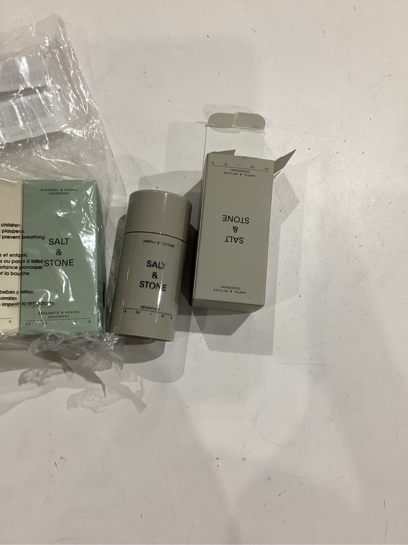 Condition photo showing Good Condition for salt & stone aluminum free deodorant | extra strength 48 hour protection for women & men | made with seaweed extracts, niacinamide & prebiotics | trio set trio 2.6 ounce (pack of 3)