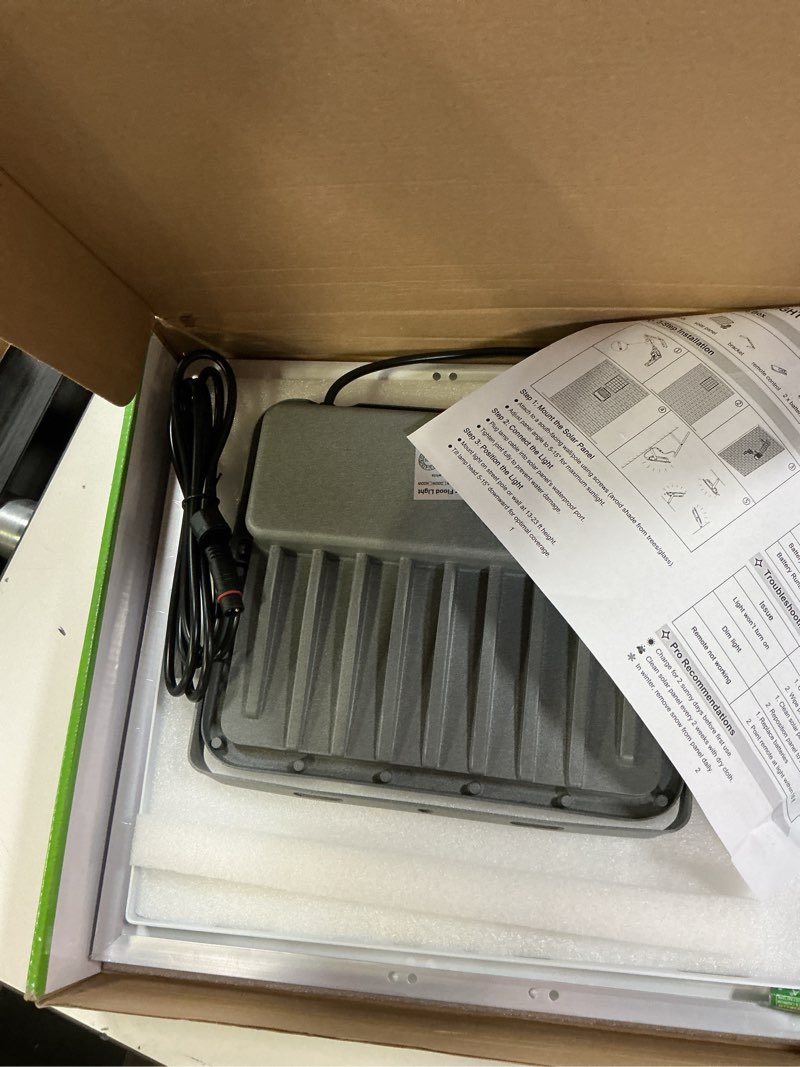 Condition photo showing Good Condition for engrepo solar lights outdoor 10000lm auto on/off dusk to dawn light with 20000mah, ip65 waterproof outside solar powered security flood light with remote control for wall porch shed barn.