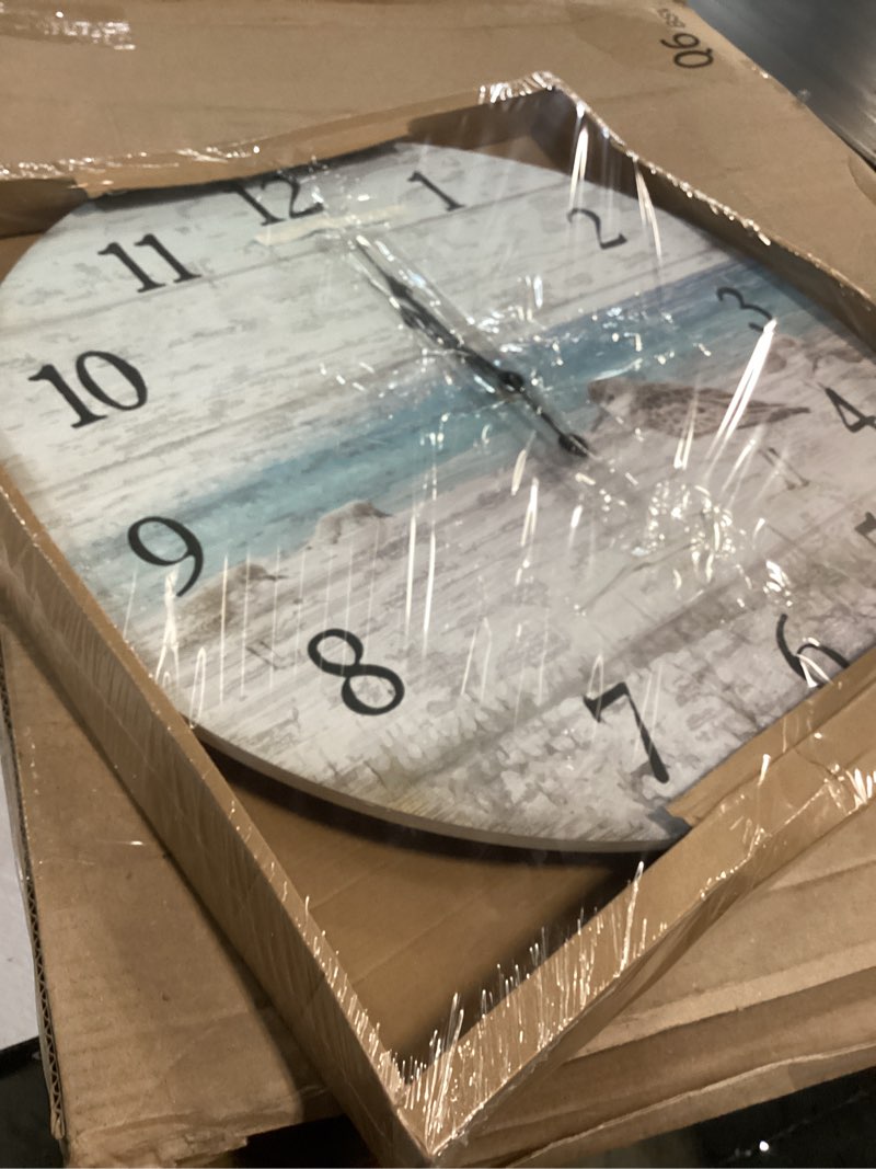 Condition photo showing New/Like New for young's inc wood sand piper wall clock - wall clocks for living room decor - functional and decorative beach, lake, and farmhouse wall clock - 23" w x 23" h